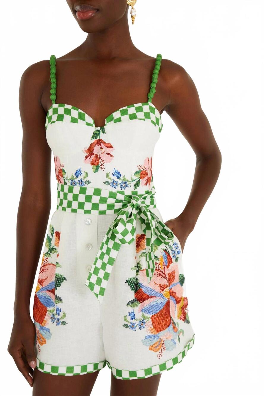 NEW FARM RIO calm breeze beaded straps belted romper in off white - Picture 3 of 5